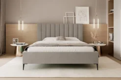 Łóżko tapicerowane 180x200 cm Veloro z pojemnikiem ciemnobeżowe welur stelaż metalowy na wysokich nóżkach