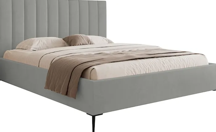 Łóżko tapicerowane 180x200 cm Veloro z pojemnikiem jasnoszare welur stelaż metalowy na wysokich nóżkach