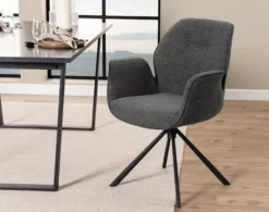 Krzesło tapicerowane Loera obrotowe z podłokietnikami antracytowe boucle
