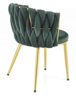Krzesło tapicerowane Manvers zielone na złotej podstawie