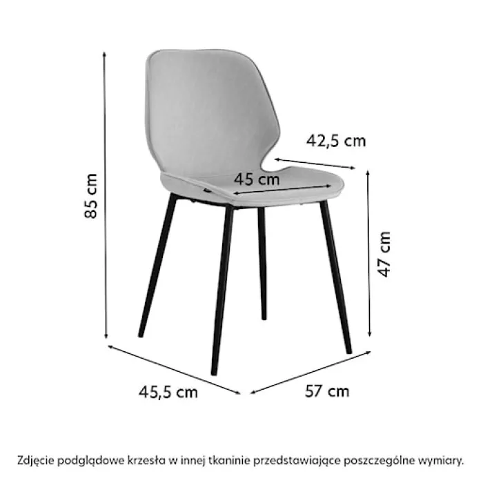 Krzesło tapicerowane Rablart ciemnoszara tkanina typu szenil łatwoczyszcząca na czarnych nóżkach