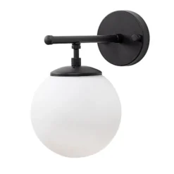 Lampa ścienna Blunces czarna/ mleczny klosz