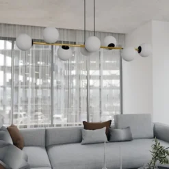 Lampa wisząca Bestalles czarno-złota z białymi kloszami x8