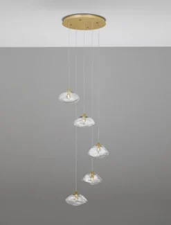 Lampa wisząca Elanke x5 na okrągłej podsufitce złota