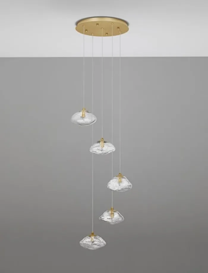 Lampa wisząca Elanke x5 na okrągłej podsufitce złota
