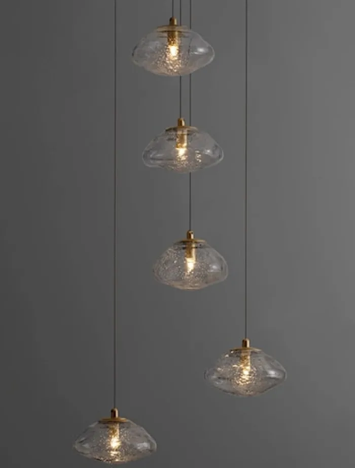Lampa wisząca Elanke x5 na okrągłej podsufitce złota