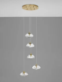 Lampa wisząca Elanke x5 na okrągłej podsufitce złota