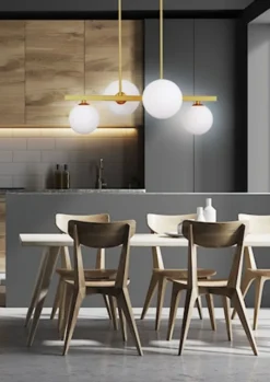 Lampa wisząca Kama x4 mosiężna z białymi kloszami