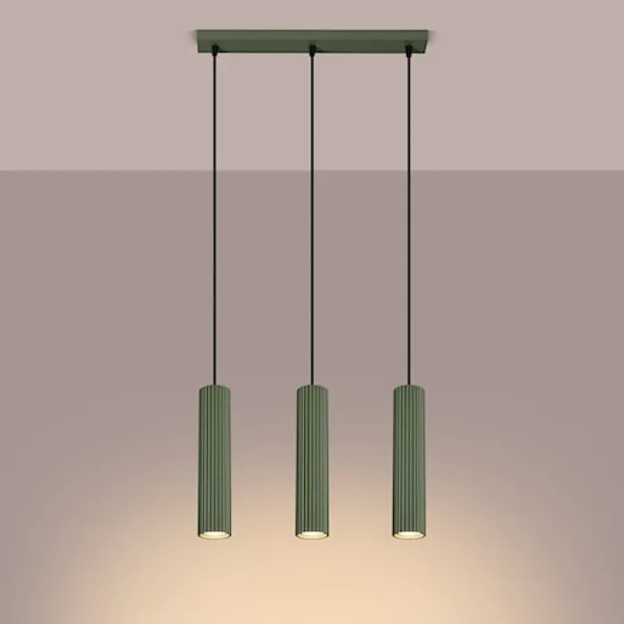 Lampa wisząca Karbon 3L zielona oliwka