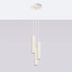 Lampa wisząca Karbon x3 beżowa na okrągłej podsufitce