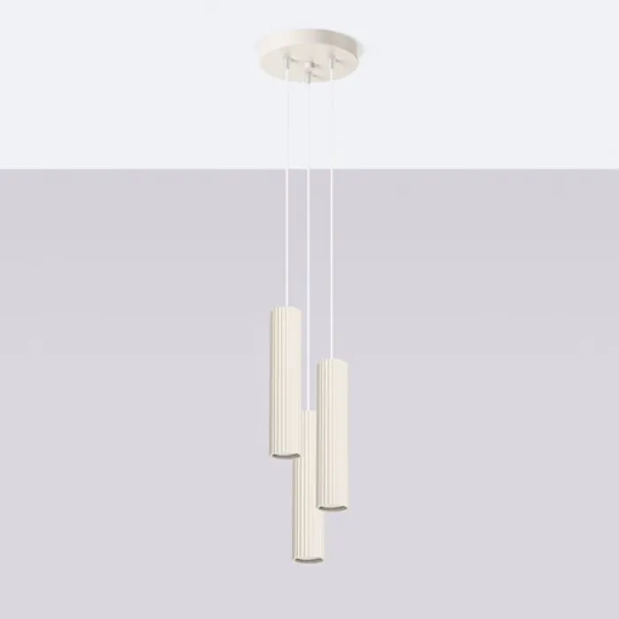 Lampa wisząca Karbon x3 beżowa na okrągłej podsufitce