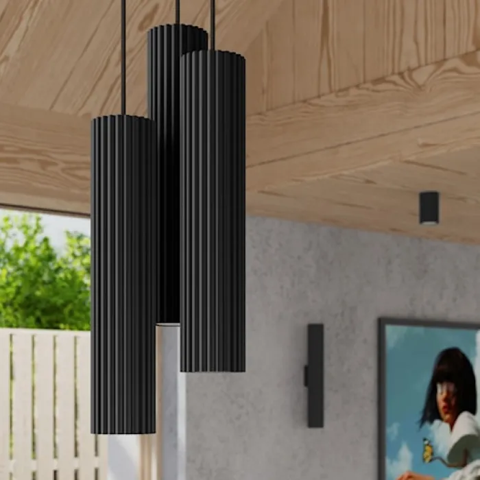 Lampa wisząca Karbon x3 czarna na okrągłej podsufitce