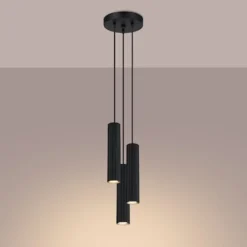 Lampa wisząca Karbon x3 czarna na okrągłej podsufitce