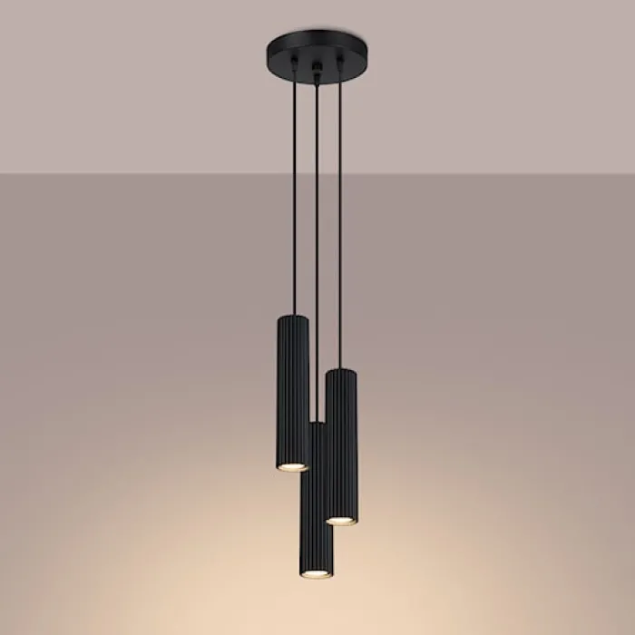 Lampa wisząca Karbon x3 czarna na okrągłej podsufitce