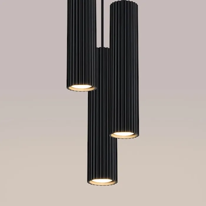 Lampa wisząca Karbon x3 czarna na okrągłej podsufitce