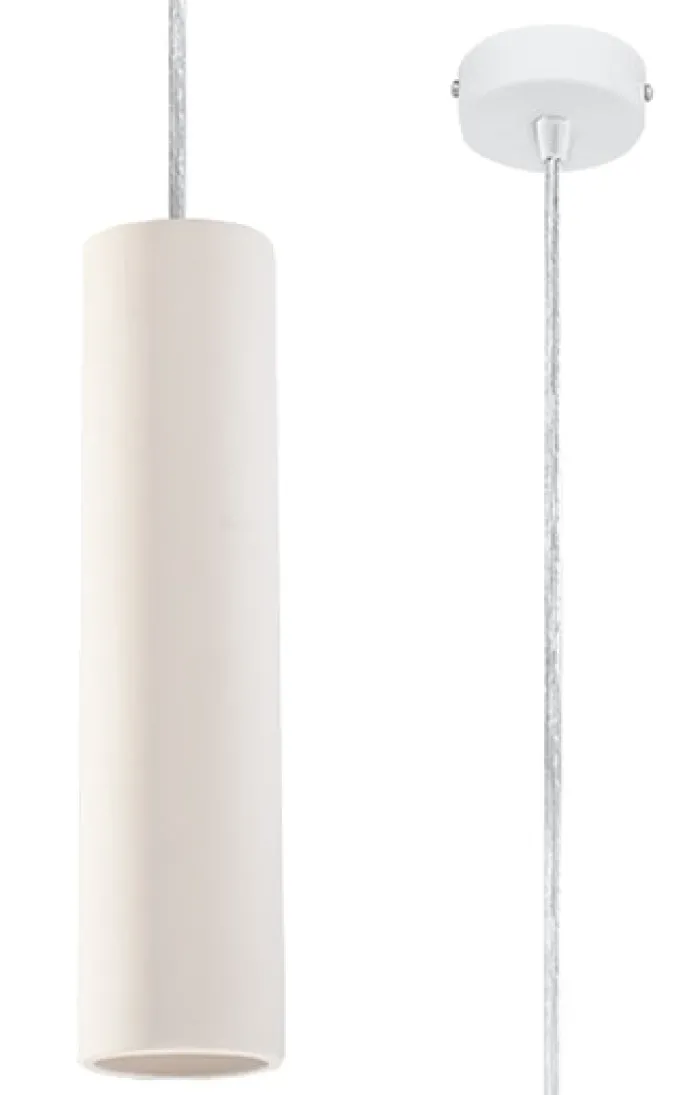 Lampa wisząca Siegg z ceramiki cylindryczna średnica 7,5 cm biała