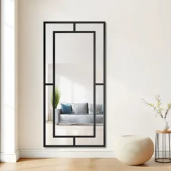 Lustro ścienne Gloria 180x80 cm ze szprosami w czarnej ramie