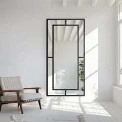 Lustro ścienne Gloria 180x80 cm ze szprosami w czarnej ramie