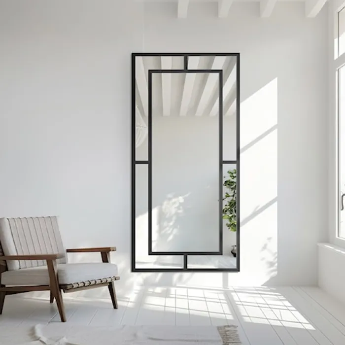 Lustro ścienne Gloria 150x90 cm ze szprosami w czarnej ramie