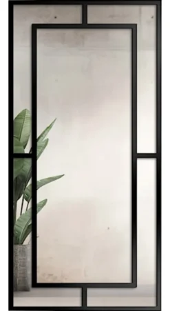 Lustro ścienne Gloria 150x90 cm ze szprosami w czarnej ramie