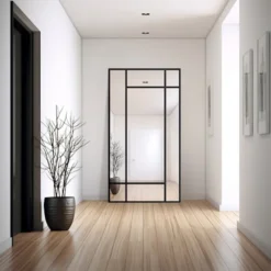 Lustro ścienne Hektor 150x90 cm ze szprosami w czarnej ramie