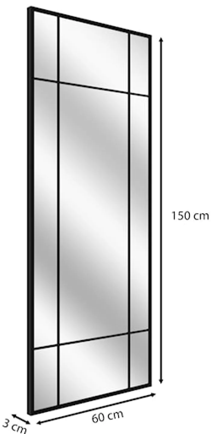 Lustro ścienne Villary 150x60 cm ze szprosami czarne