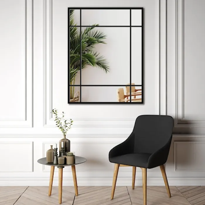 Lustro ścienne Villary 95x69 cm ze szprosami czarne
