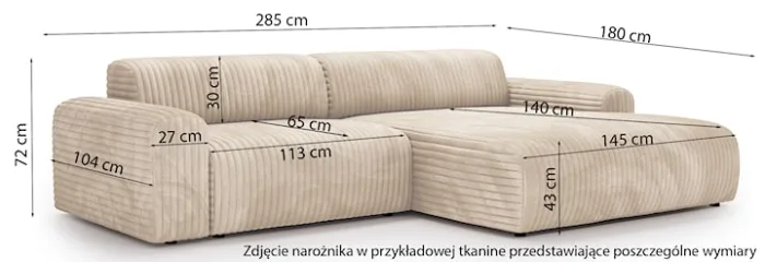 Narożnik Bervel L-kształtny jasnobrązowy pluszowy sztruks lewostronny