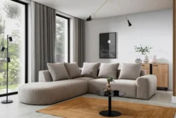 Narożnik modułowy Castellina L-kształtny 255 cm większy ciemnobeżowy w tkaninie boucle lewostronny