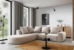 Narożnik modułowy Castellina L-kształtny 255 cm większy beżowy w tkaninie boucle lewostronny