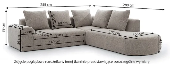 Narożnik modułowy Castellina L-kształtny 255 cm większy szary w tkaninie boucle lewostronny