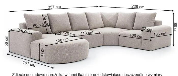 Narożnik modułowy Castellina U-kształtny z oparciem po lewej stronie jasnoszary w tkaninie boucle