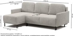 Narożnik rozkładany Hamiel L-kształtny z pojemnikiem uniwersalny szary velvet hydrofobowy