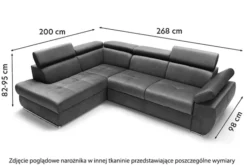 Narożnik z funkcją spania Ararip 268 cm L-kształtny z regulowanymi zagłówkami i pojemnikiem grafitowy welur hydrofobowy prawostronny