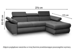 Narożnik z funkcją spania Ararip 276 cm L-kształtny z regulowanymi zagłówkami i pojemnikiem beżowy welur hydrofobowy prawostronny