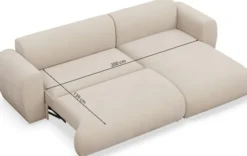 Narożnik z funkcją spania Emia L-kształtny prawostronny beżowy szenil