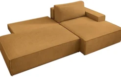 Narożnik z funkcją spania Felicjo L-kształtny prawostronny z pojemnikiem musztardowy sztruks