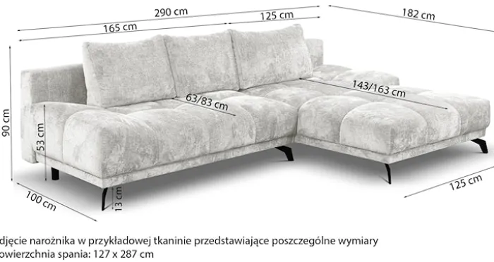 Narożnik z funkcją spania Felipe L-kształtny lewostronny z pojemnikiem czarny szenil hydrofobowy