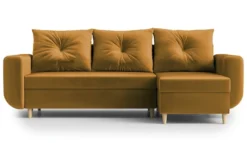 Narożnik z funkcją spania Lamarry L-kształtny z pojemnikiem uniwersalny musztardowy welur