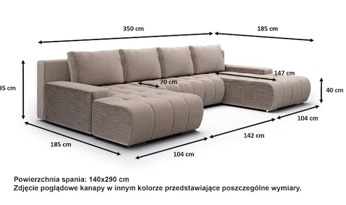 Narożnik z funkcją spania Magliano U-kształtny granatowy sztruks