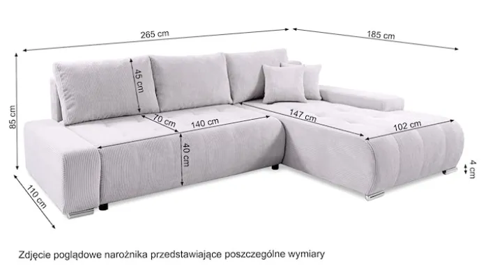 Narożnik z funkcją spania Magliano L-kształtny z pojemnikiem oliwkowy sztruks prawostronny