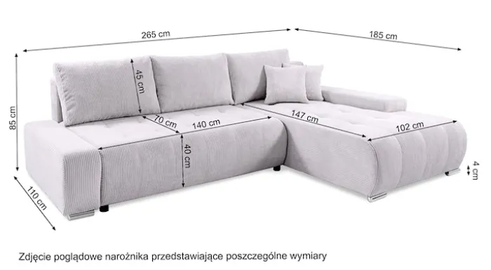 Narożnik z funkcją spania Magliano L-kształtny lewostronny z pojemnikiem szarobeżowy welur