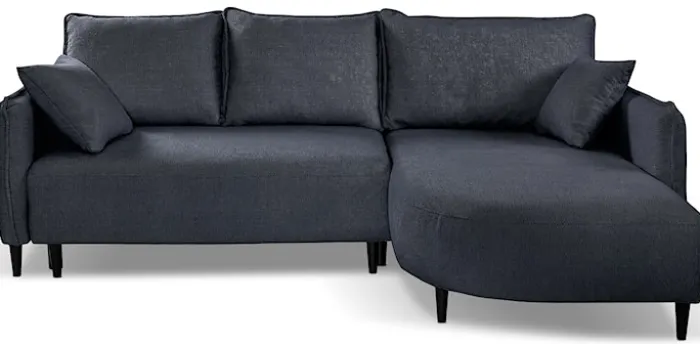 Narożnik z funkcją spania Oblivio mini L-kształtny prawostronny z pojemnikiem granatowy plecionka