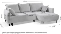 Narożnik z funkcją spania Oblivio mini L-kształtny prawostronny z pojemnikiem granatowy plecionka