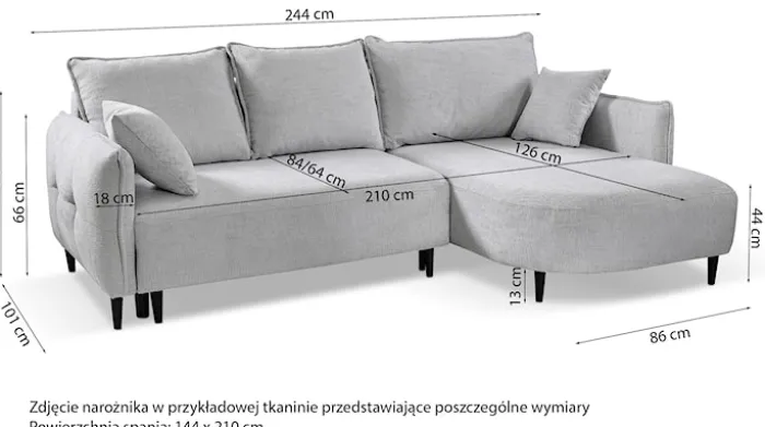Narożnik z funkcją spania Oblivio mini L-kształtny lewostronny z pojemnikiem granatowy plecionka