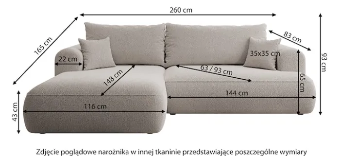 Narożnik z funkcją spania Ovo L-kształtny lewostronny z pojemnikiem błękitny welur hydrofobowy
