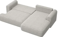 Narożnik z funkcją spania Ovo L-kształtny szarobeżowa plecionka prawostronny