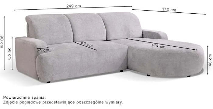 Narożnik z funkcją spania Parma L-kształtny prawostronny z pojemnikiem granatowy plecionka hydrofobowa