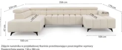 Narożnik z funkcją spania Ragussino U-kształtny z regulowanymi zagłówkami i dwoma pojemnikami jasnobeżowy szenil prawostronny