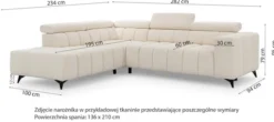 Narożnik z funkcją spania Ragussino L-kształtny z boczkiem i regulowanymi zagłówkami beżowy szenil lewostronny